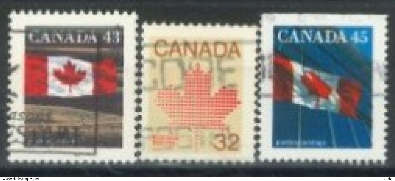 CANADA - 1982/89, CANADIAN FLAG STAMPS & MAPLE LEAF EMBLEM STAMPS SET OF 3, USED. - Usati