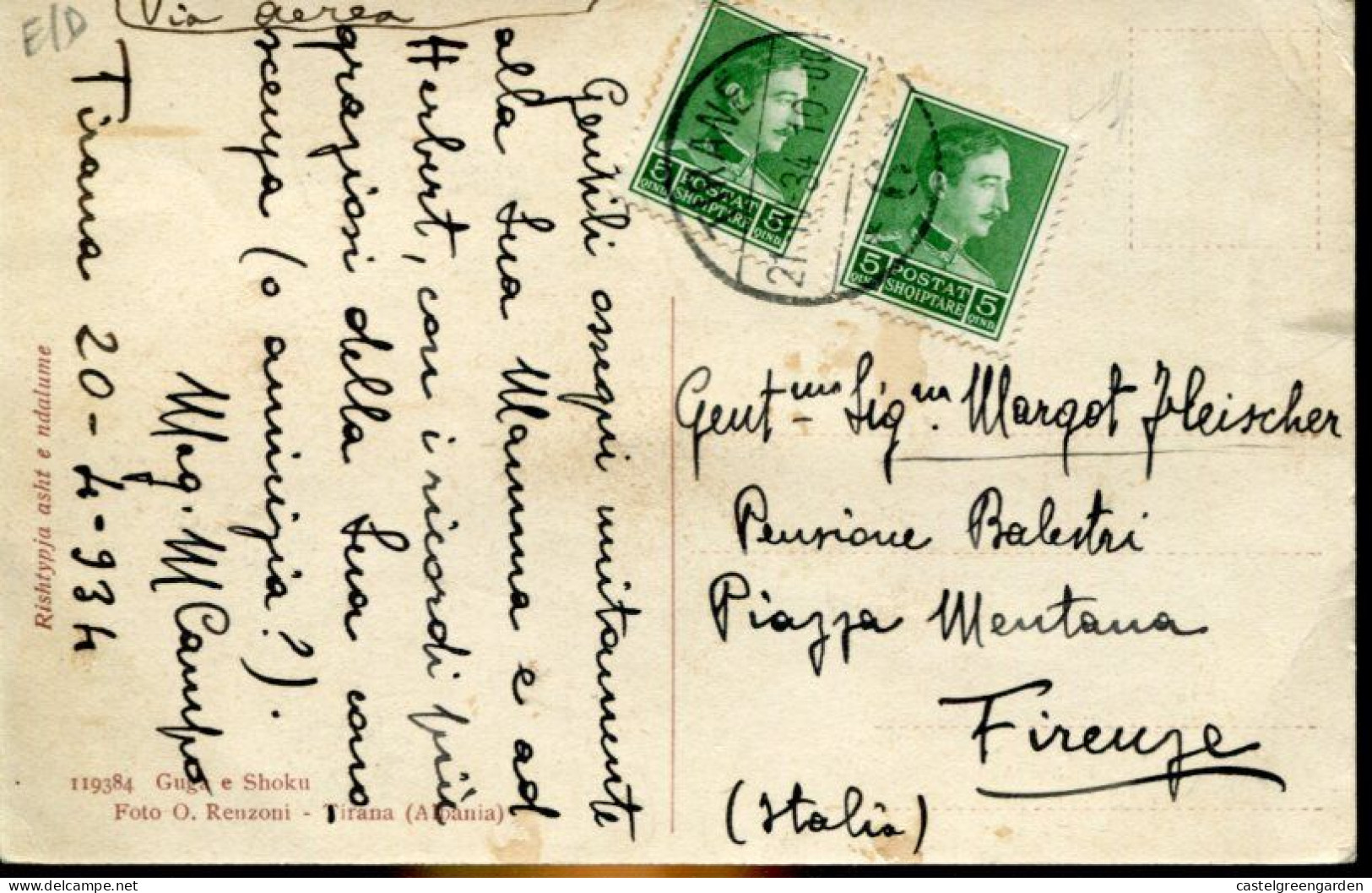 X388 Albania, Card Circuled 1934 From Tirana To Firenze Italy  (see 2 Scan) - Albanië