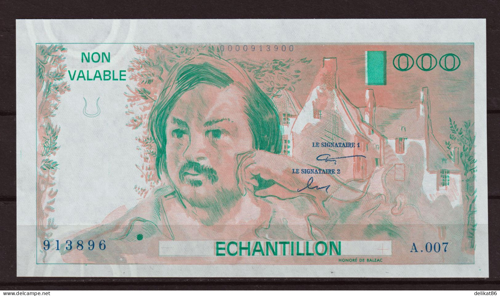 Probedruck Testbanknote Specimen Frankreich 1988 Echantillion Balzac Mit Signatur Und Seriennummer - Specimen