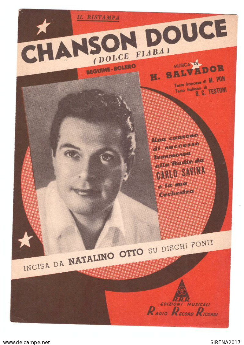 CHANSON DOUCE - SALVADOR - PON, TESTONI -EDIZIONI RICORDI MILANO - NATALINO OTTO - Música Folclórica