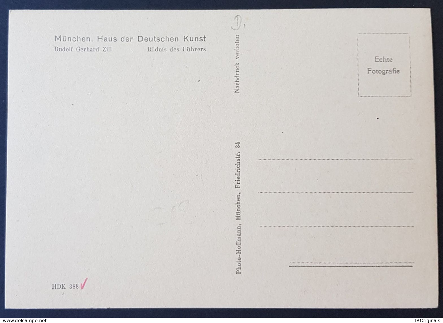 GERMANY THIRD 3rd REICH ORIGINAL NAZI CARD ADOLF HITLER HOFFMANN STUDIOS - Weltkrieg 1939-45