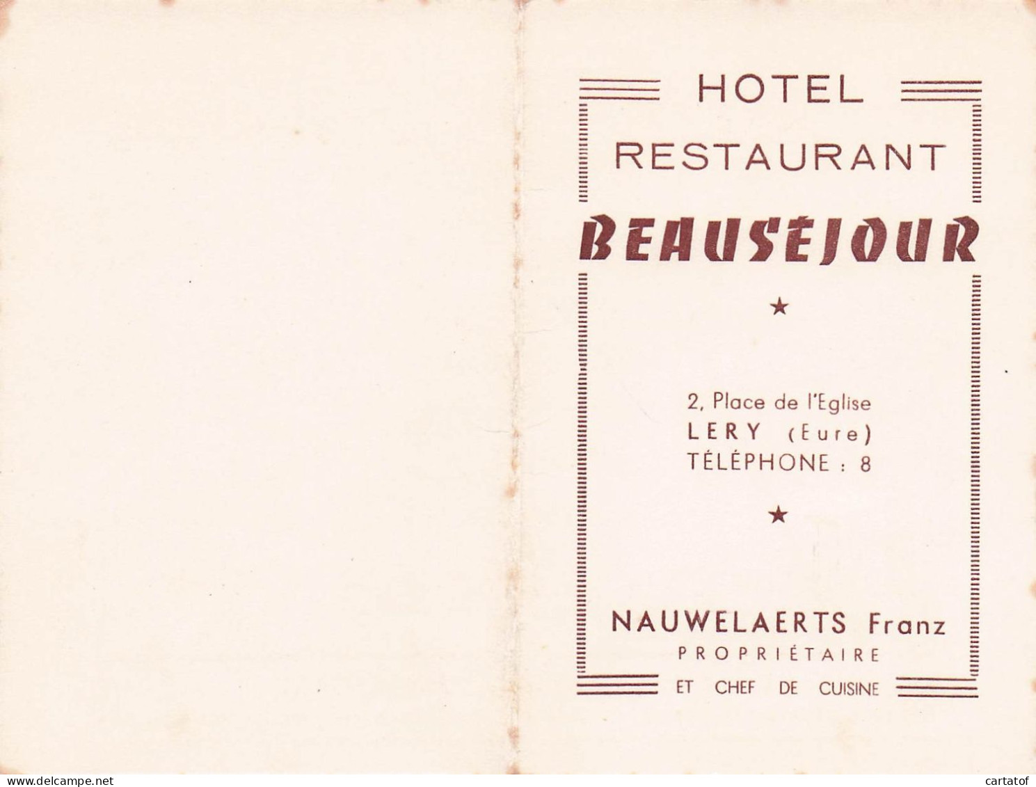 Hôtel Restaurant BEAUSEJOUR .  LERY . LAUWELAERTS Franz - Hotel Keycards