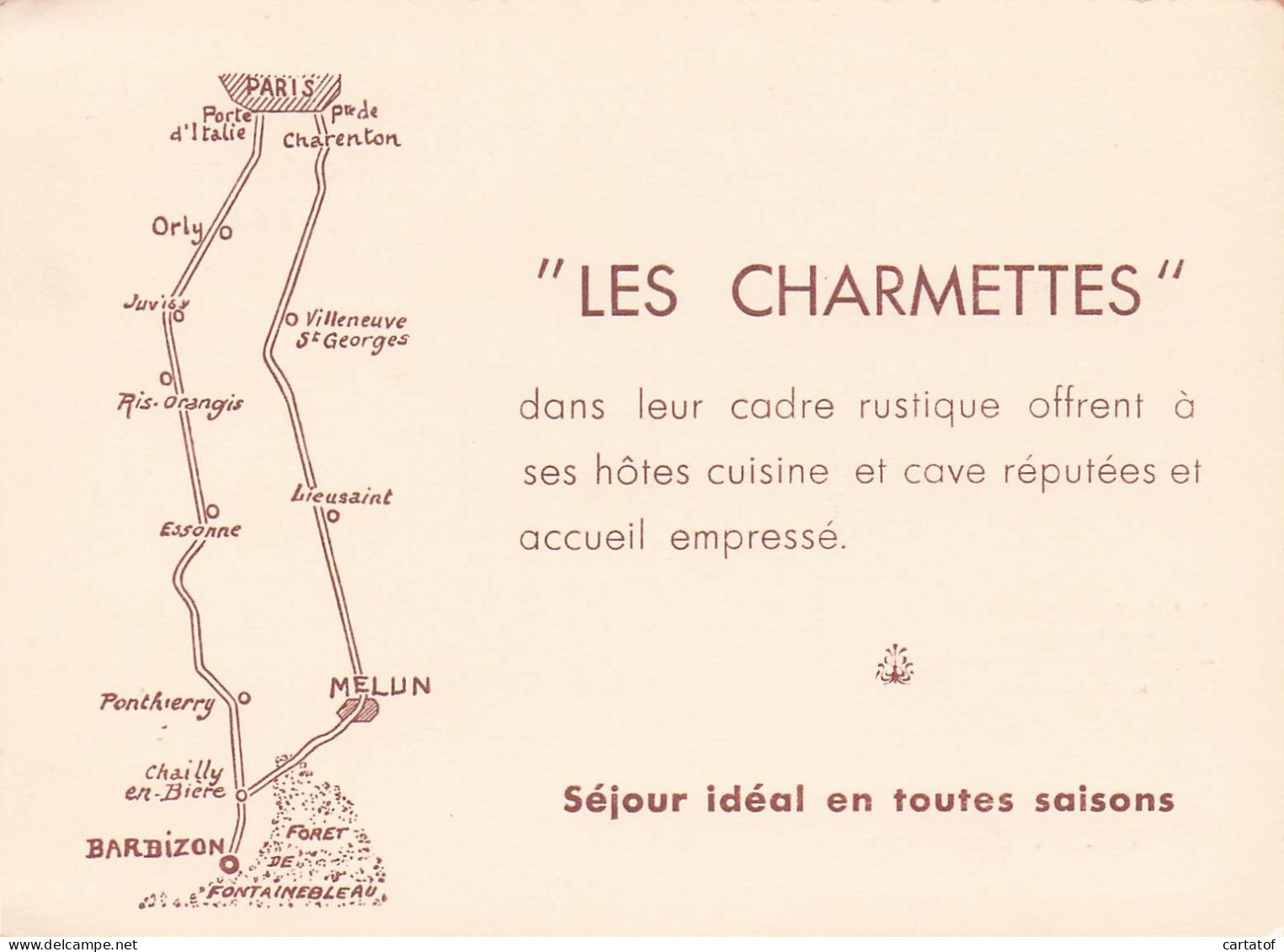 Hôtel Restaurant  LES CHARMETTES .  BARBIZON - Cartes D'hotel