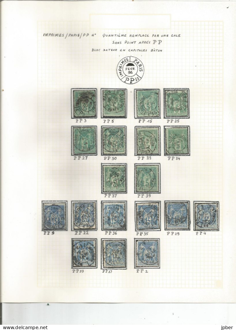 France - Sage - Etude Des Cachets "Imprimés" Des Bureaux De Paris - 265 Timbres - 1876-1898 Sage (Type II)