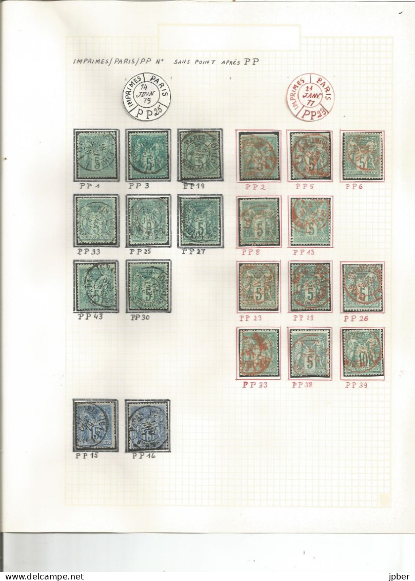 France - Sage - Etude Des Cachets "Imprimés" Des Bureaux De Paris - 265 Timbres - 1876-1898 Sage (Type II)