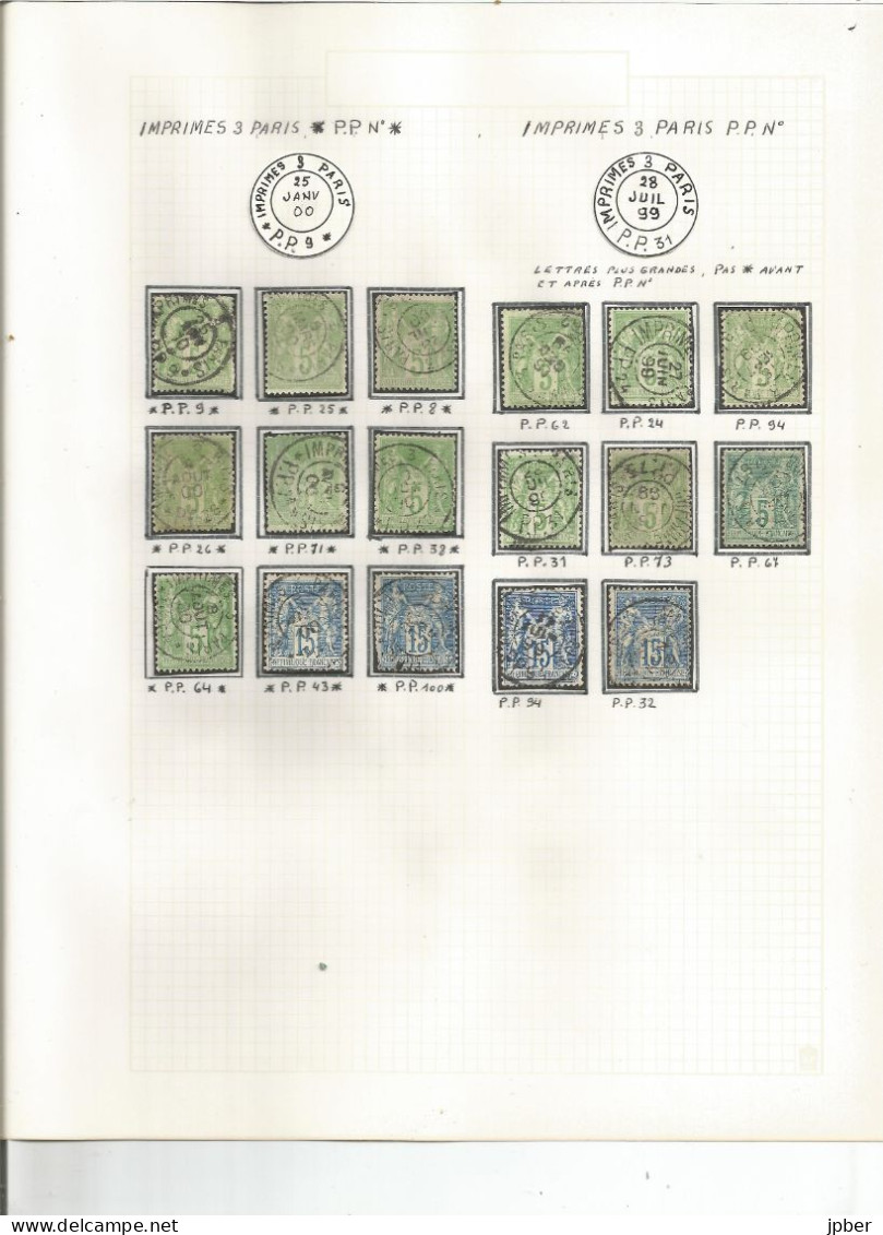 France - Sage - Etude des cachets "Imprimés" des bureaux de Paris - 265 timbres