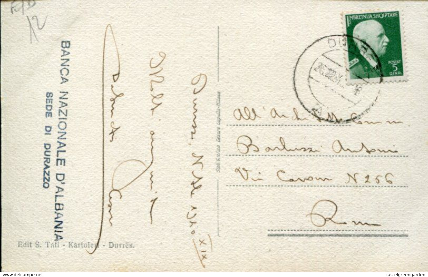 X390 Albania, Card Circuled 1940 From Durres To Rome  (see 2 Scan) - Albanië