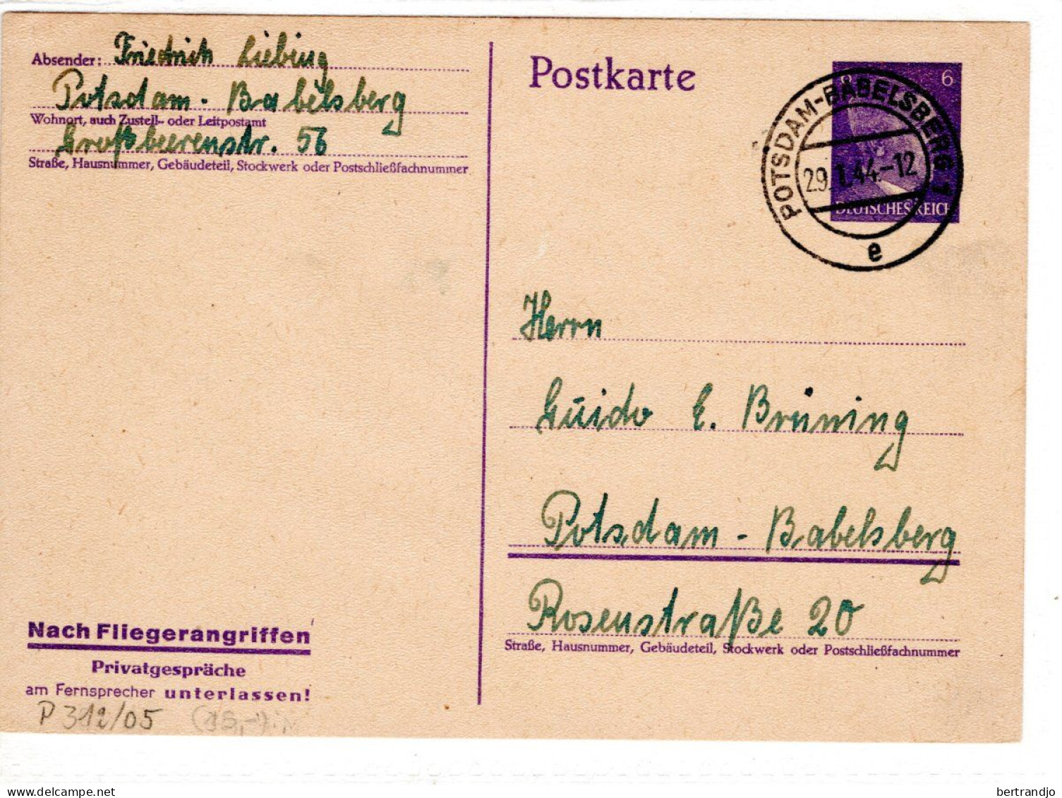 Entier De Postdam-Baselsberg - Briefkaarten