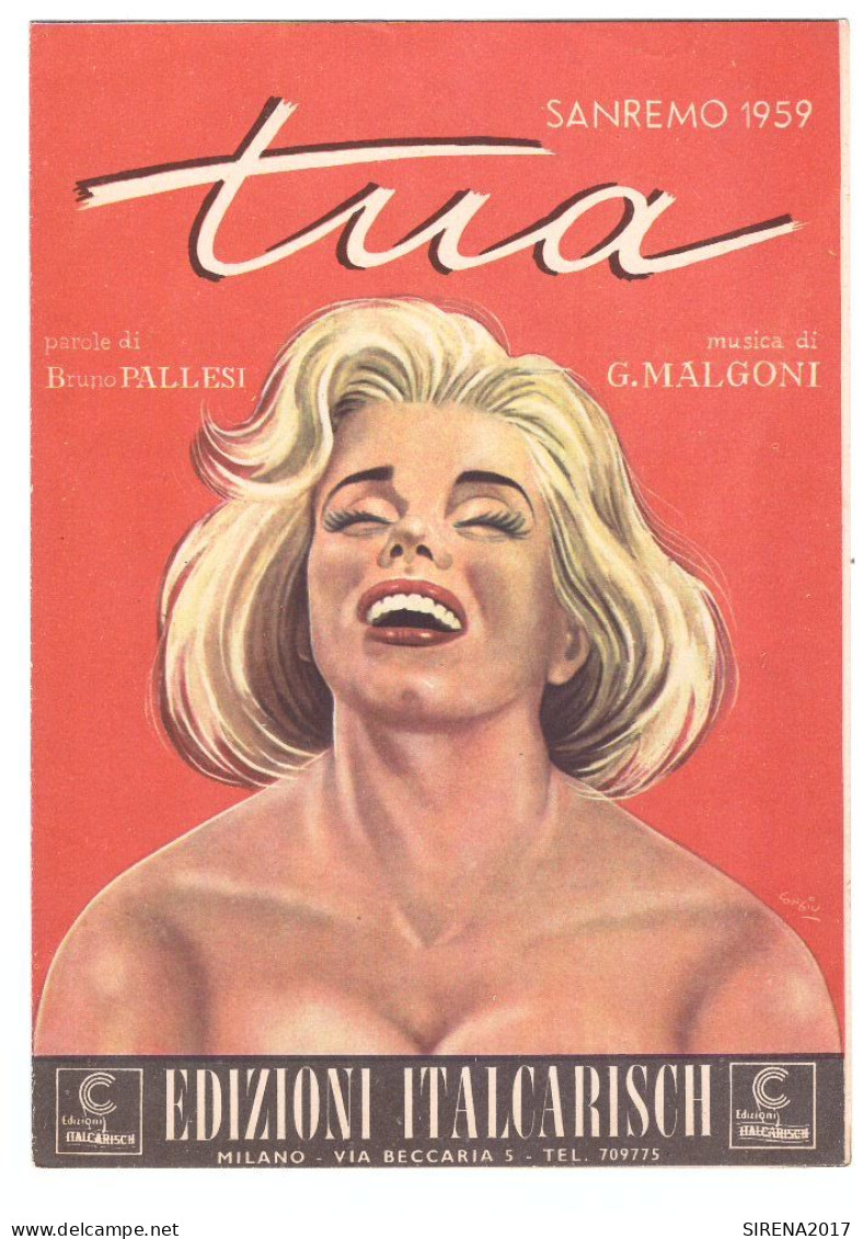 TUA - MALGONI - PALLESI - SANREMO 1959 - EDIZIONI ITALCARISH MILANO - Volksmusik