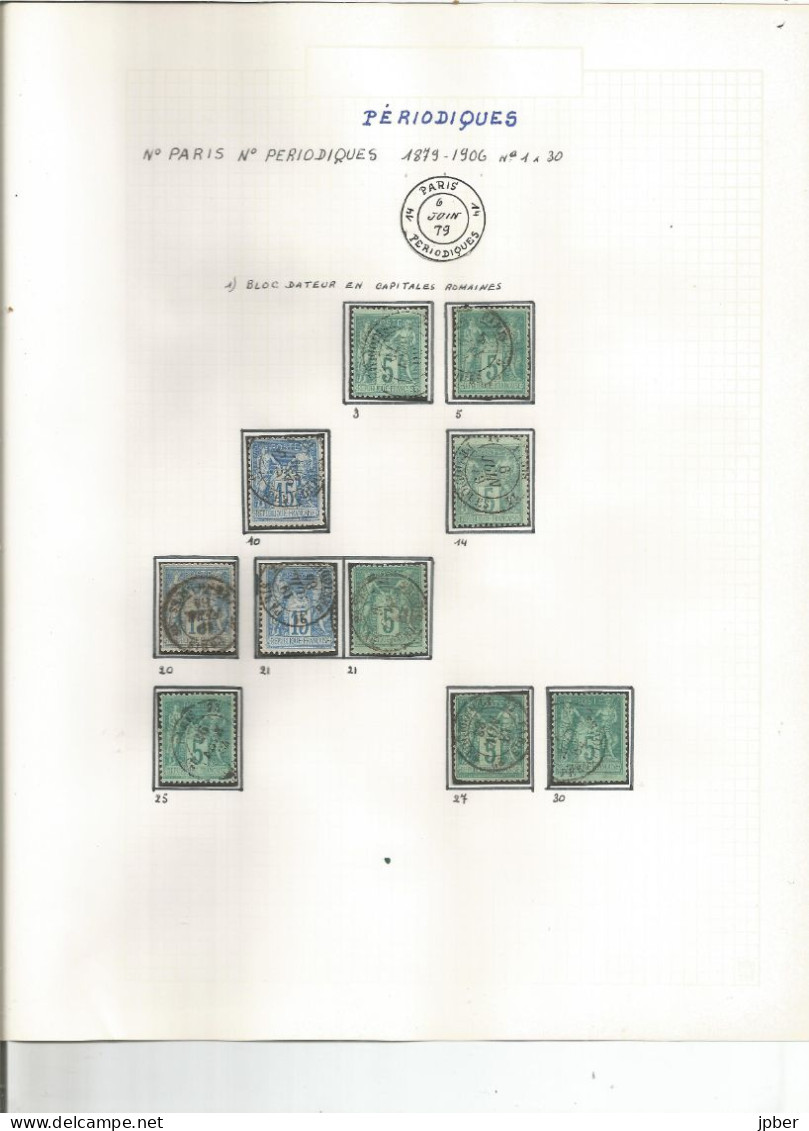France - Sage - Etude Des Cachets "Périodiques" Des Bureaux De Paris - 27 Timbres - 1876-1898 Sage (Type II)