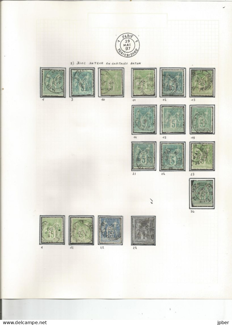 France - Sage - Etude Des Cachets "Périodiques" Des Bureaux De Paris - 27 Timbres - 1876-1898 Sage (Type II)