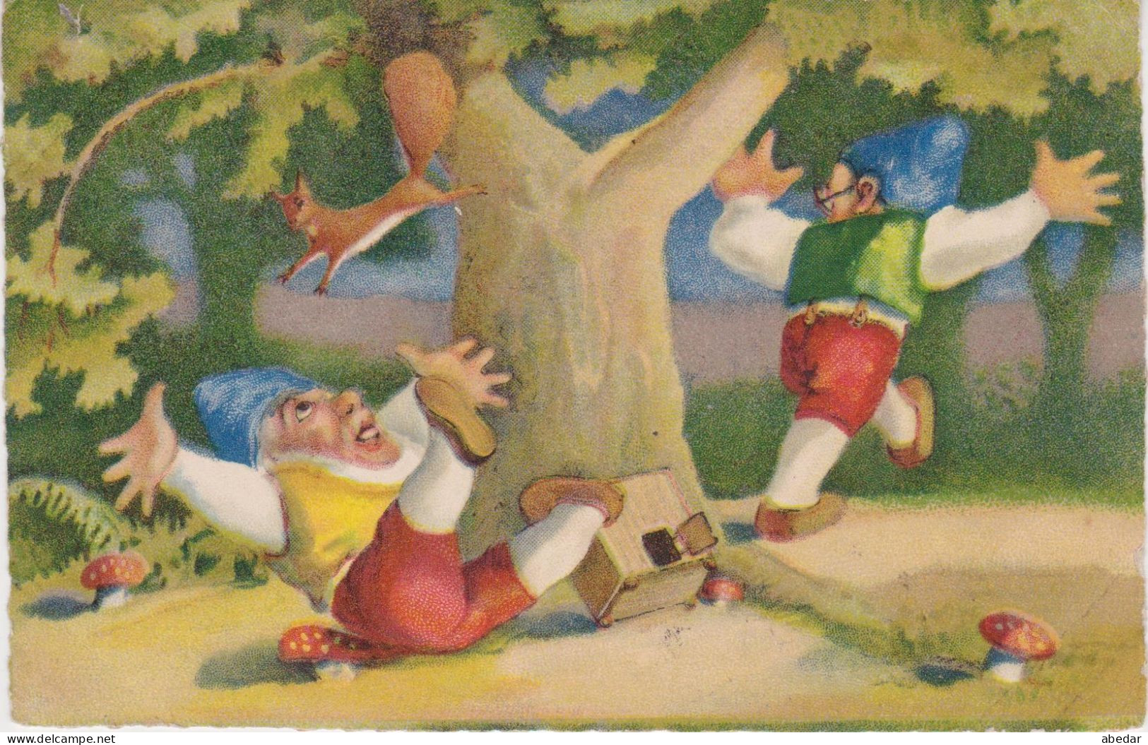 Leprechaun Kobold Zwerg Dwarf Champignon Pilze Mushroom  Squirrel Old PC. Cpa 1930 - Chasse