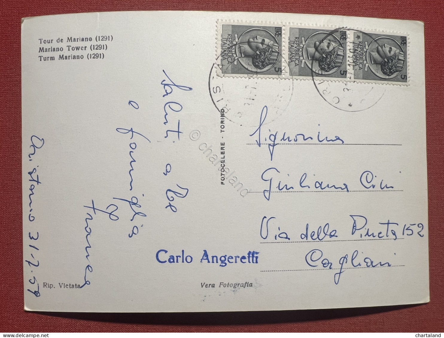 Cartolina - Oristano - Torre Di Mariano - 1959 - Oristano