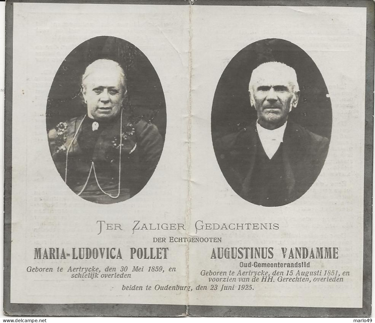 DP. MARIA POLLET En AUGUSTINUS VANDAMME ° AERTRYCKE 1859-1851 + OUDENBURG 1925 - Religion & Esotérisme