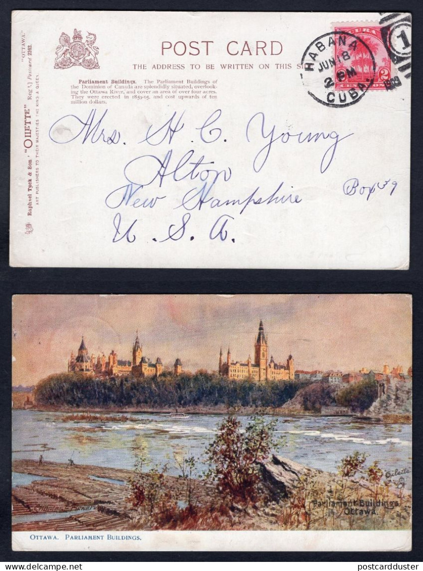CUBA 1929 Habana Duplex On Tuck Ottawa Canada Postcard To USA (p2507) - Cartas & Documentos
