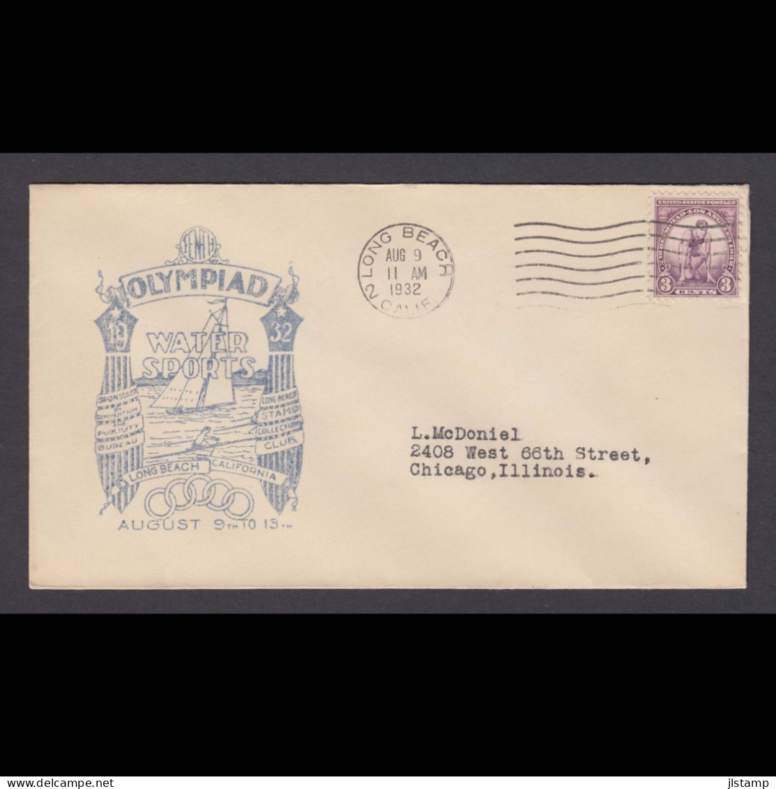 United States 1932  FDC Used, Olympic Games Water Sport, Longbeach ,Scott# 718,VF - Covers & Documents