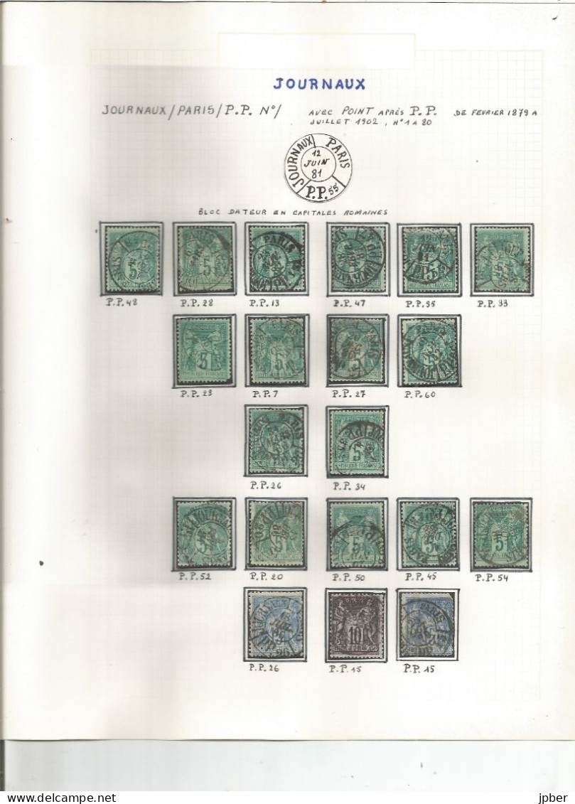 France - Sage - Etude Des Cachets "Journaux" Des Bureaux De Paris - 169 Timbres - 1876-1898 Sage (Type II)