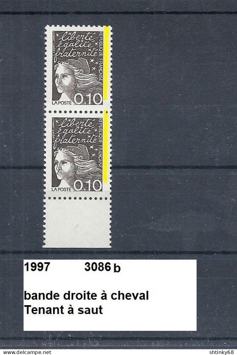 Variété Sur Paire De 1997 Neuf** Y&T N° 3086b Bande Droite à Cheval Tenant à Déplacé - Unused Stamps