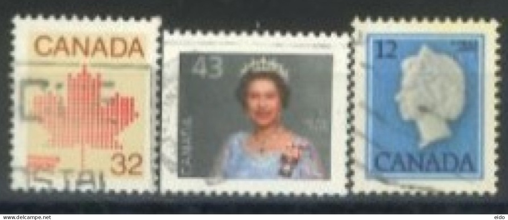 CANADA - 1977/82/85, CANADIAN MAPLE LEAF EMBLEM, & QUEEN ELIZABETH II, STAMPS SET OF 3, USED. - Used Stamps