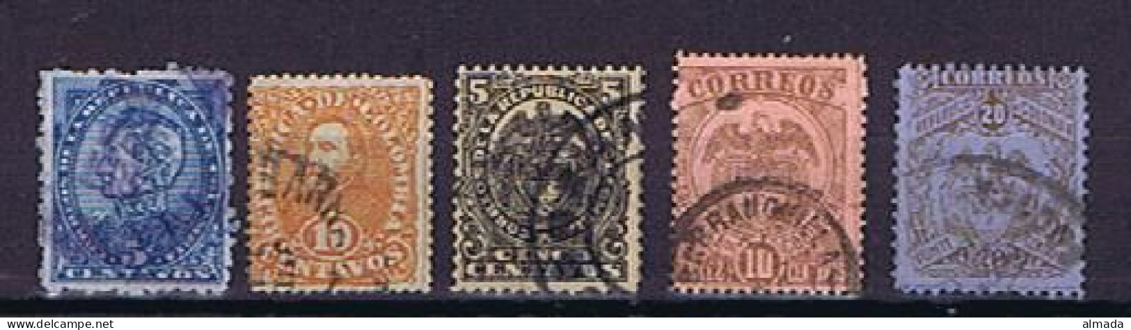 Kolumbien,  Colombia 1886-1891: 5 Diff.  Used, Gestempelt - Colombie