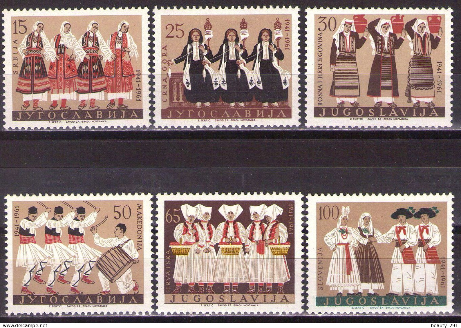 Yugoslavia 1961 - National Costumes - Mi 964-969 - MNH**VF - Unused Stamps