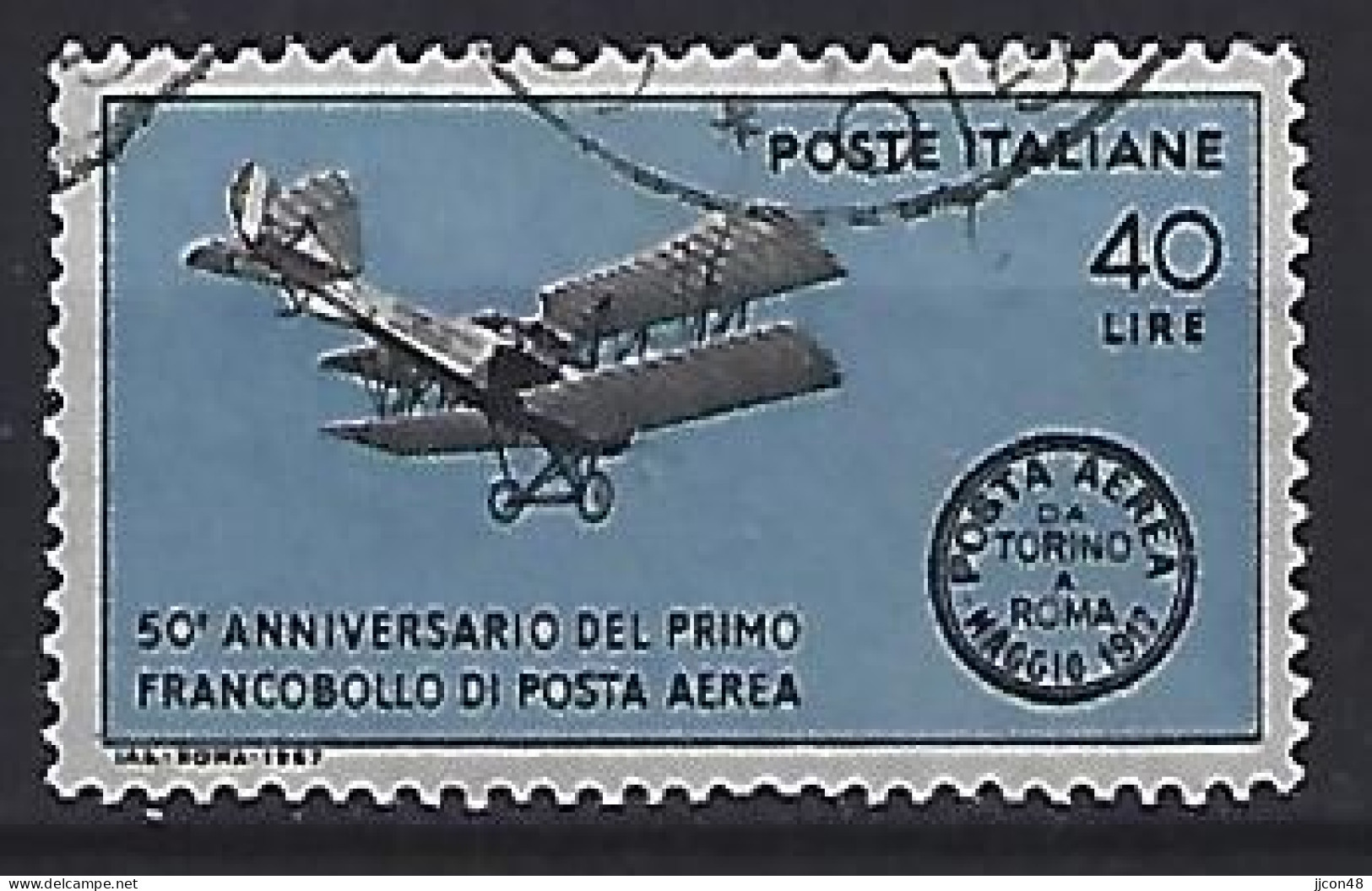 Italy 1967  Der Ersten Flugpostmarke Turin-Rom (o) Mi.1239 - 1961-70: Oblitérés