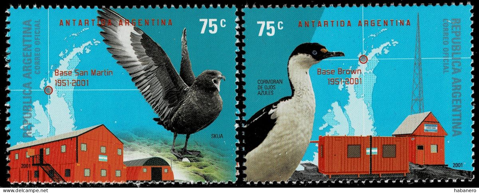 ARGENTINA 2001 Mi 2646-2647 BIRDS IN ANTARTICA MINT STAMPS ** - Albatros & Stormvogels