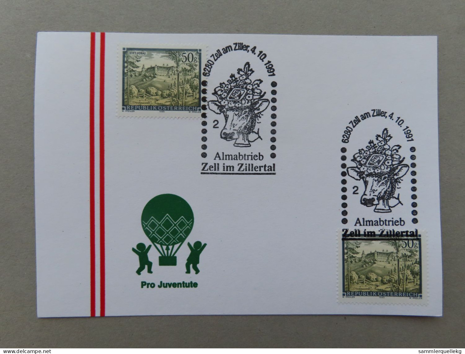 Österreich Pro Juventute - Mit Sonderstempel 4. 10. 1991 Zell Am Ziller, Almabtrieb Zell Im Zillertal (Nr.1349) - Other & Unclassified