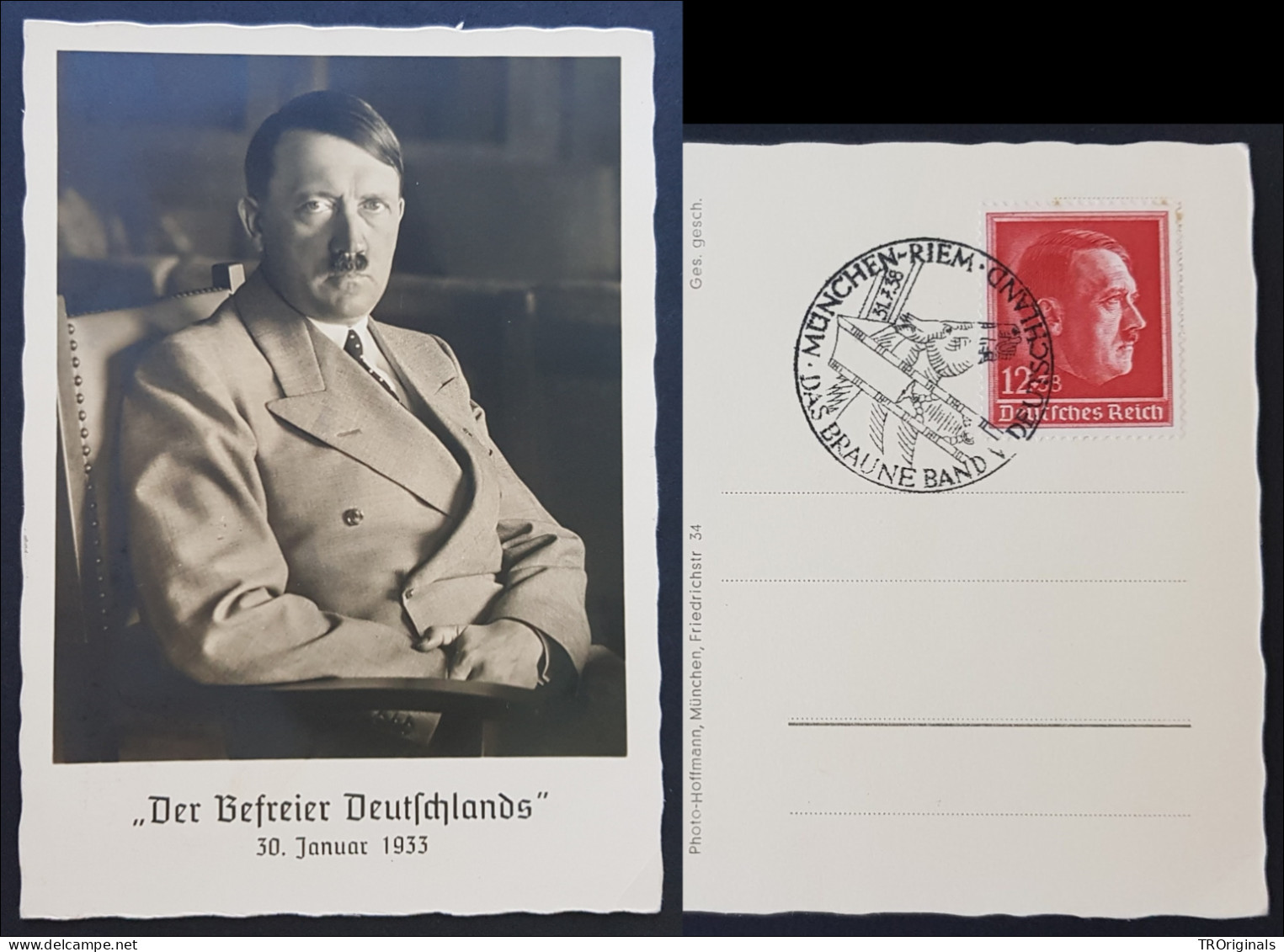 GERMANY THIRD 3rd REICH ORIGINAL NAZI POSTCARD HITLER - THE LIBERATOR HOFFMANN STUDIO - Oorlog 1939-45