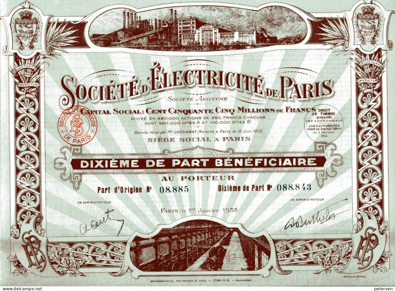 SOCIÉTÉ D'ÉLECTRICITÉ De PARIS - Elektriciteit En Gas