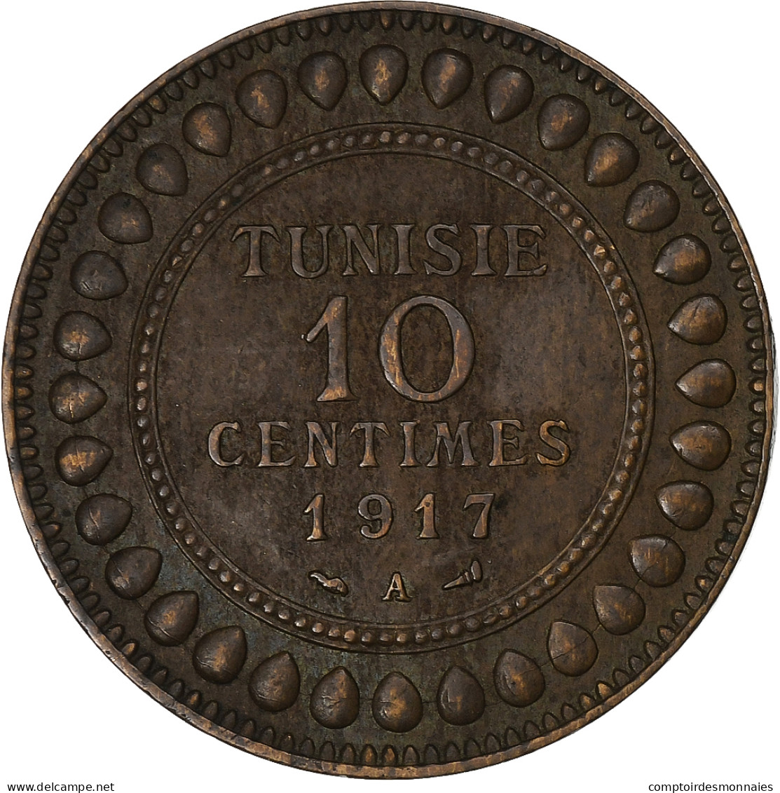 Tunisie, Muhammad Al-Nasir Bey, 10 Centimes, 1917, Paris, Bronze, TTB, KM:236 - Tunisia