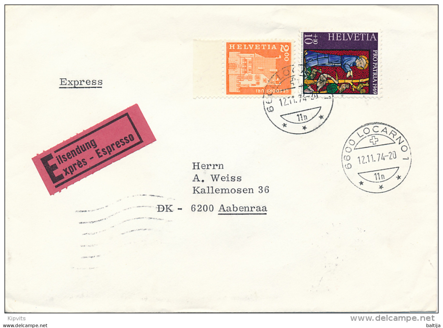 Express Eilsendung, Special Delivery Cover Abroad - 12 November 1974 Locarno 1 - Brieven En Documenten