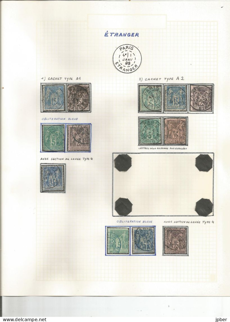 France - Sage - Etude Des Cachets "Etranger" Des Bureaux De Paris - 13 Timbres - 1876-1898 Sage (Tipo II)