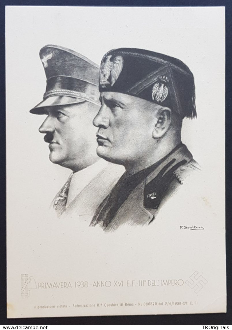 GERMANY THIRD 3rd REICH ORIGINAL NAZI POSTCARD HITLER & MUSSOLINI ROME 1938 - Guerra 1939-45