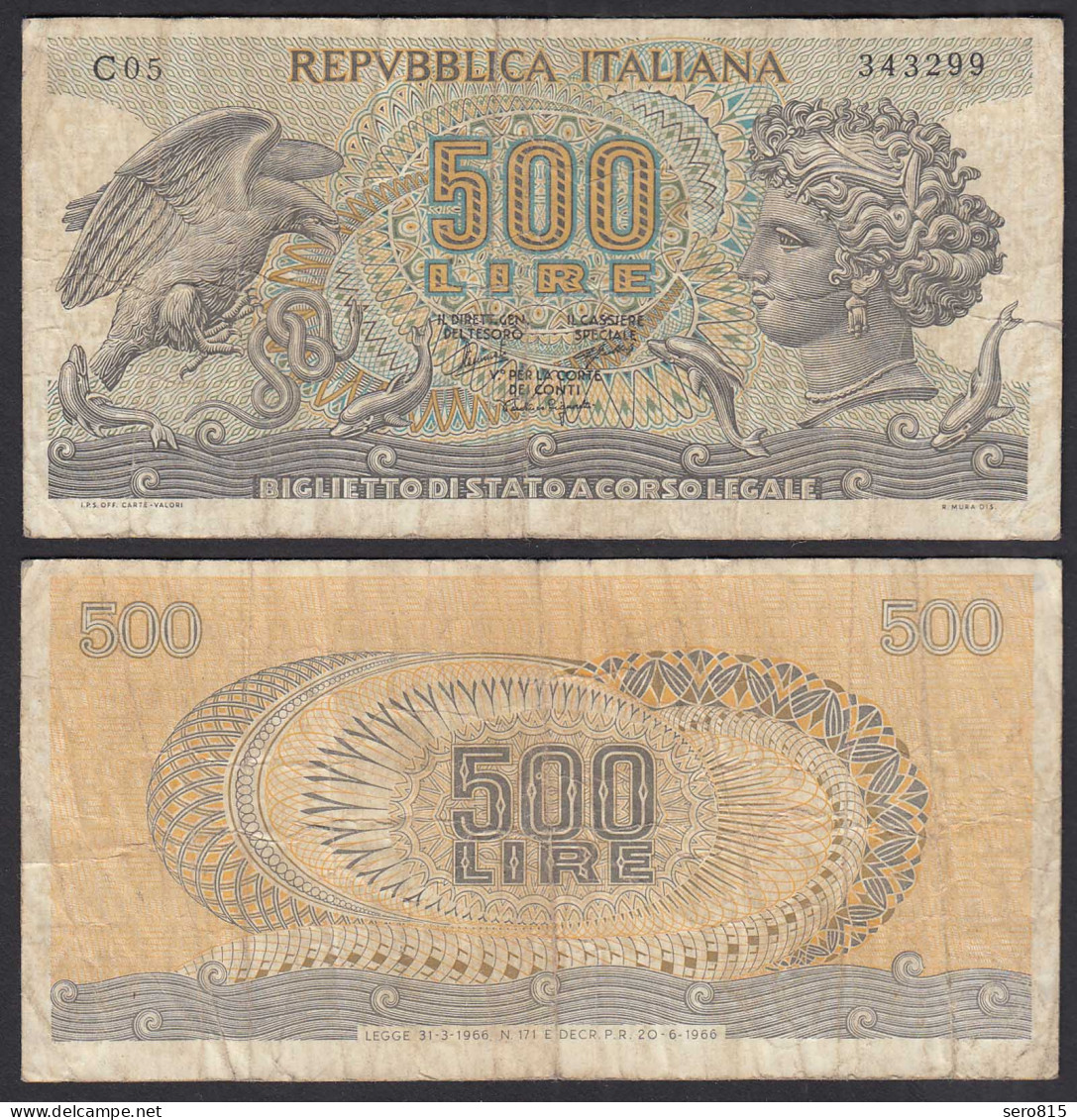 Italien - Italy 500 Lire Banknote 1966 Pick 93a F- (4-)    (32640 - Sonstige & Ohne Zuordnung