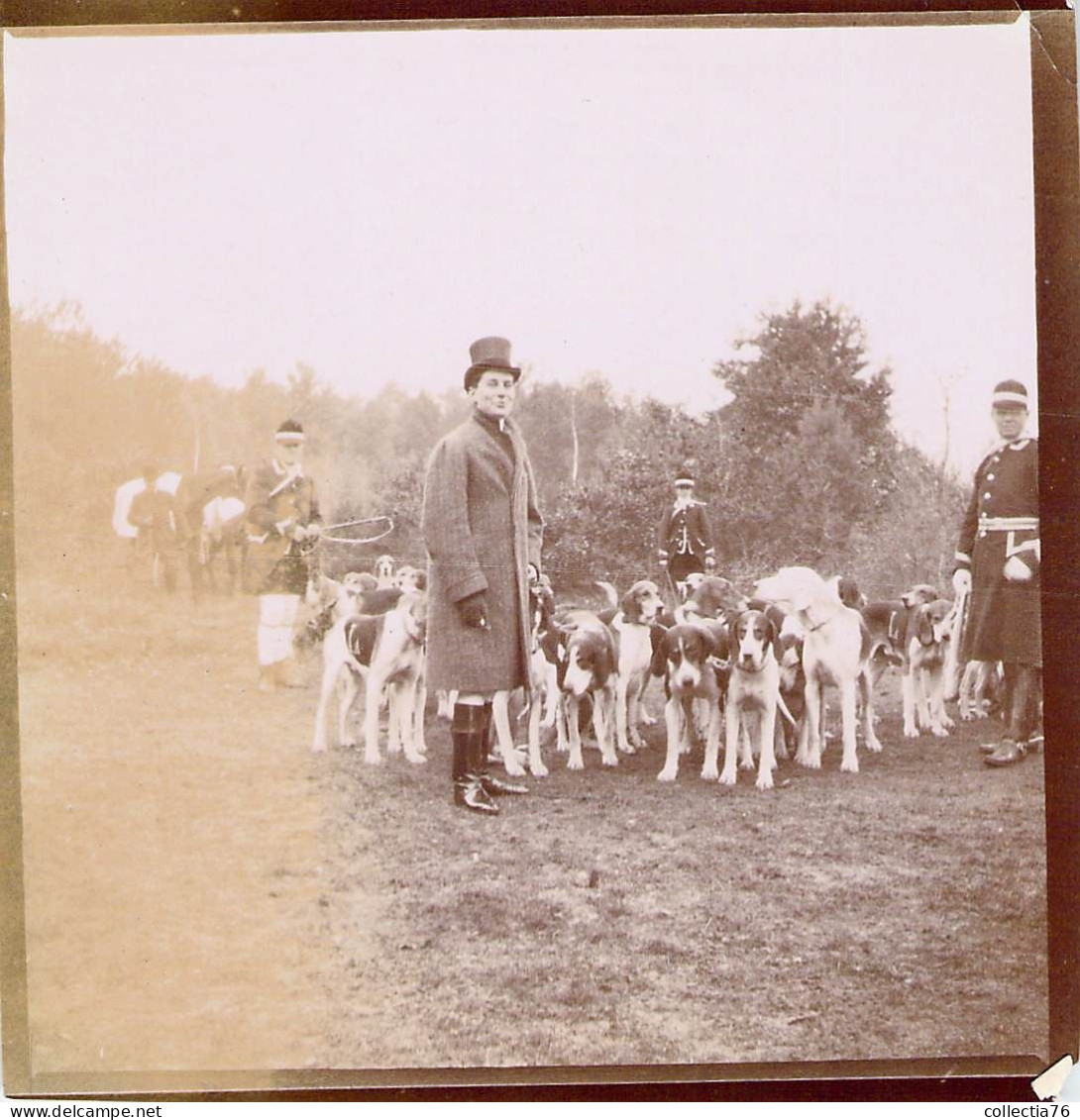 PHOTO ANCIENNE SNAPSHOT FRANCE 77 SEINE ET MARNE FONTAINEBLEAU CHASSE A COURRE EQUIPAGE LEBAUDY 10 X 10 CM - Identifizierten Personen