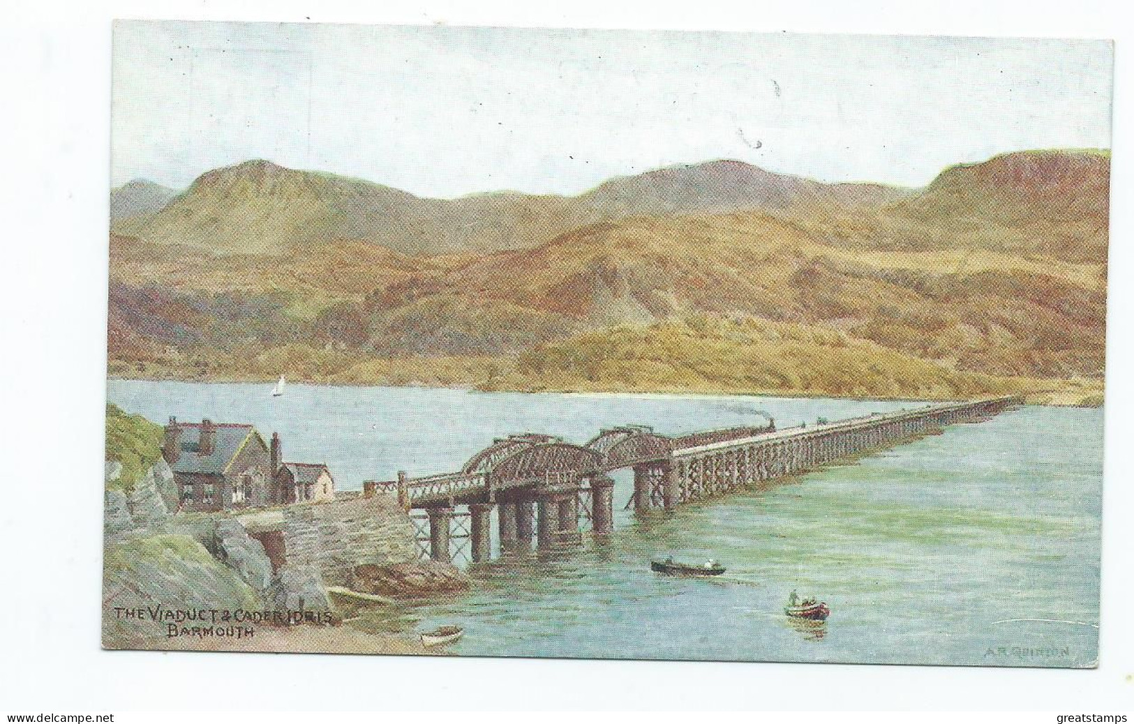 Postcard Barmouth The Viaduct Unused Salmon 2232 Steam Engine - Structures