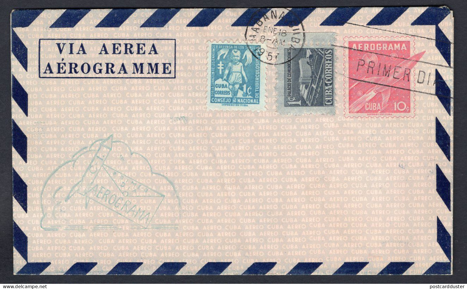CUBA 1957 FDC Cover. Aerogramme (p2620) - Lettres & Documents