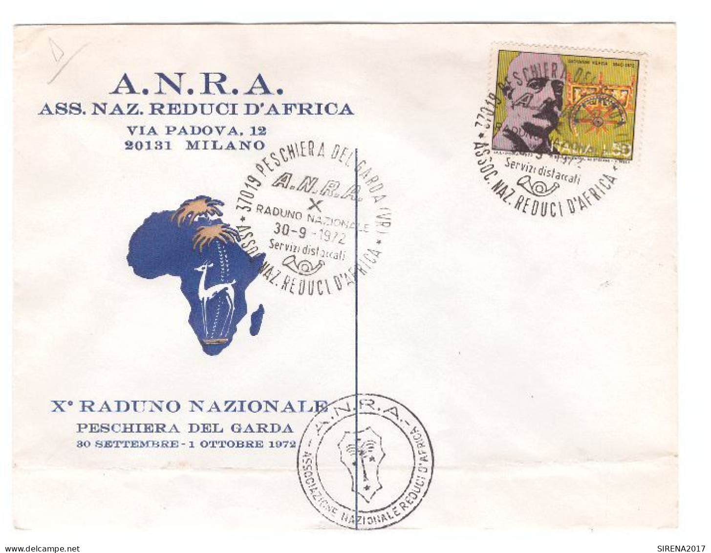 BUSTA CON PUBBLICITA' - ASS. NAZ. REDUCI D' AFRICA - MILANO - VIAGGIATA 1972 - 1971-80: Marcofilia