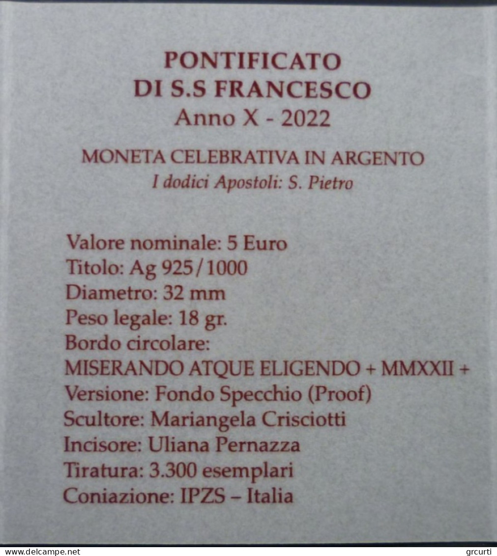 Vaticano - 5 Euro 2022 - I 12 Apostoli: S. Pietro - UC# 286 - Vatikan