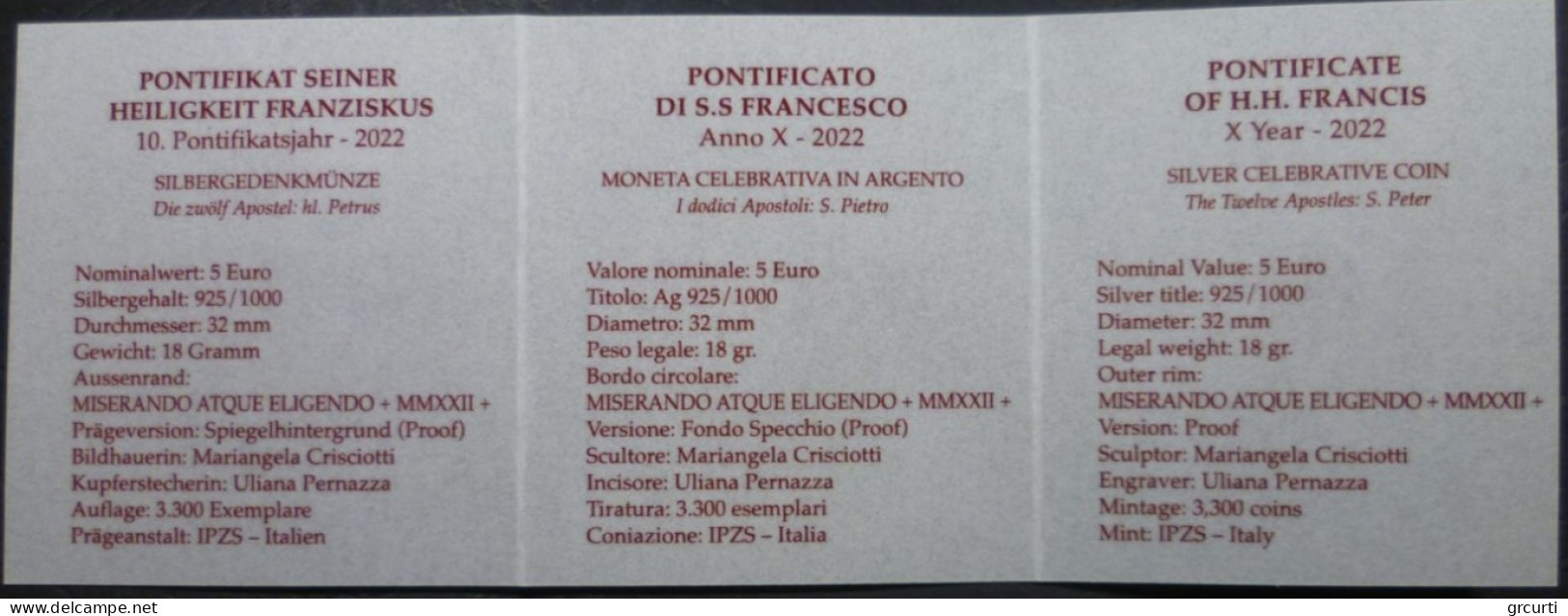 Vaticano - 5 Euro 2022 - I 12 Apostoli: S. Pietro - UC# 286
