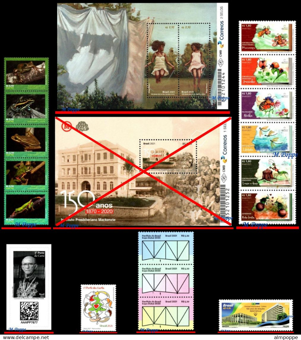 Ref. BR-Y2021 BRAZIL 2021 ALL STAMPS ISSUED EXCEPT S/S MACKENZIE, FULL YEAR, ALL MNH 48V - Annate Complete