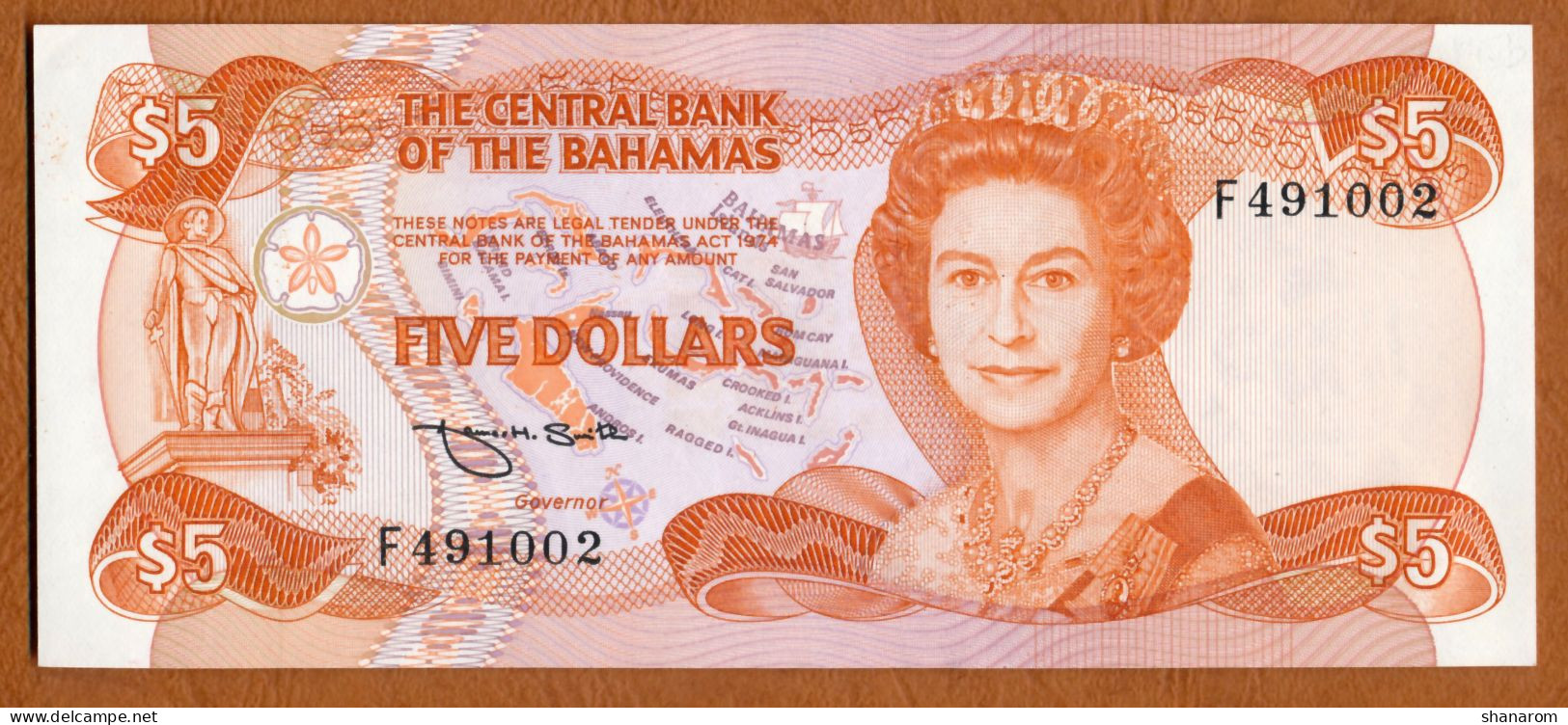 1984 // BAHAMAS // THE CENTRAL BANK // Five Dollars // AU+ // SPL+ - Bahamas