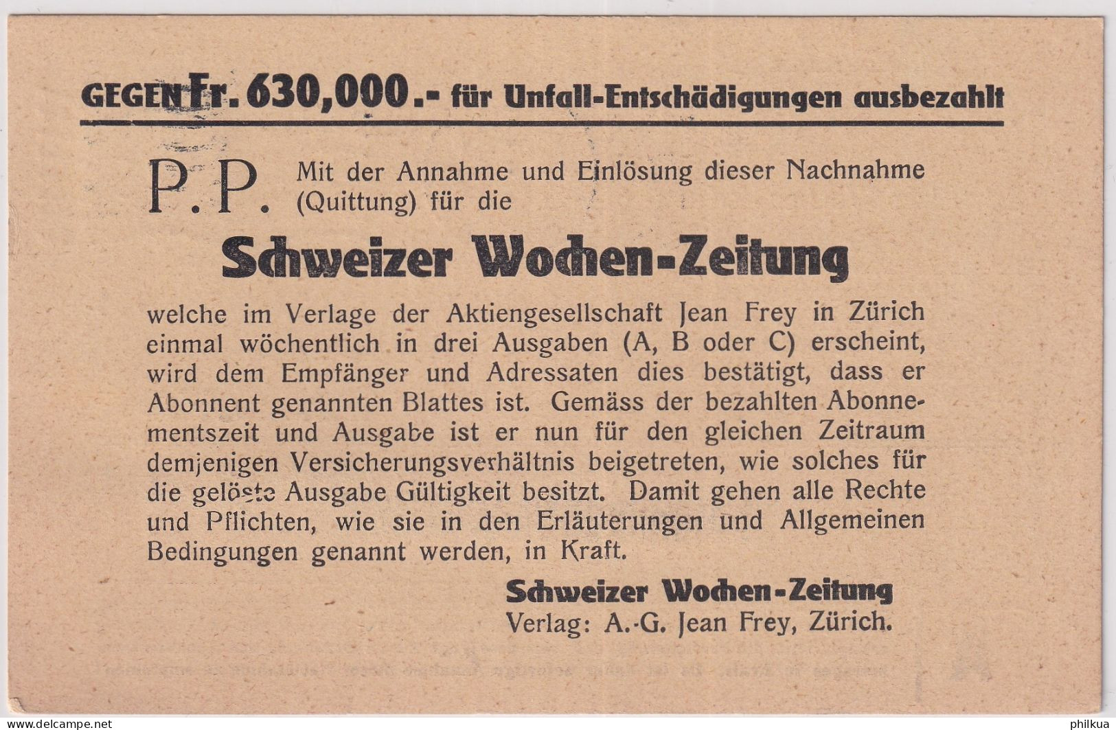 Zum. 154 / MiNr. 165x Auf Abonnements NN-Karte - SCHWEIZER WOCHENZEITUNG AG JEAN FREY Von Zürich 1 Nach Winterthur - Covers & Documents