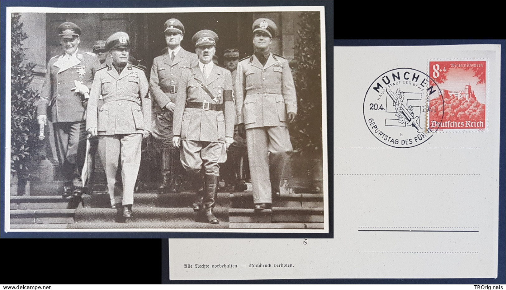 GERMANY THIRD 3rd REICH ORIGINAL POSTCARD MUSSOLINI HITLER GORING CIANO AXIS MEETING MUNICH - Weltkrieg 1939-45