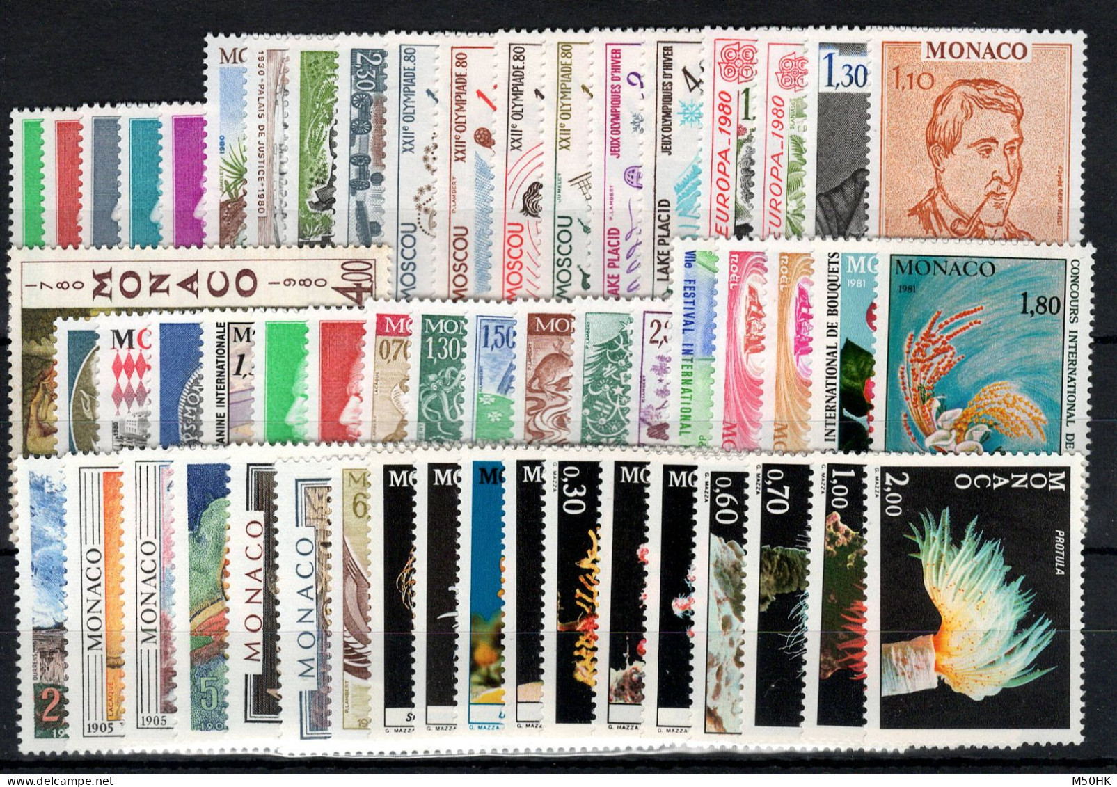 Monaco - Année Complète 1980 N** MNH Luxe - YV 1209 à 1263 , 55 Timbres , Cote 121 Euros - Full Years