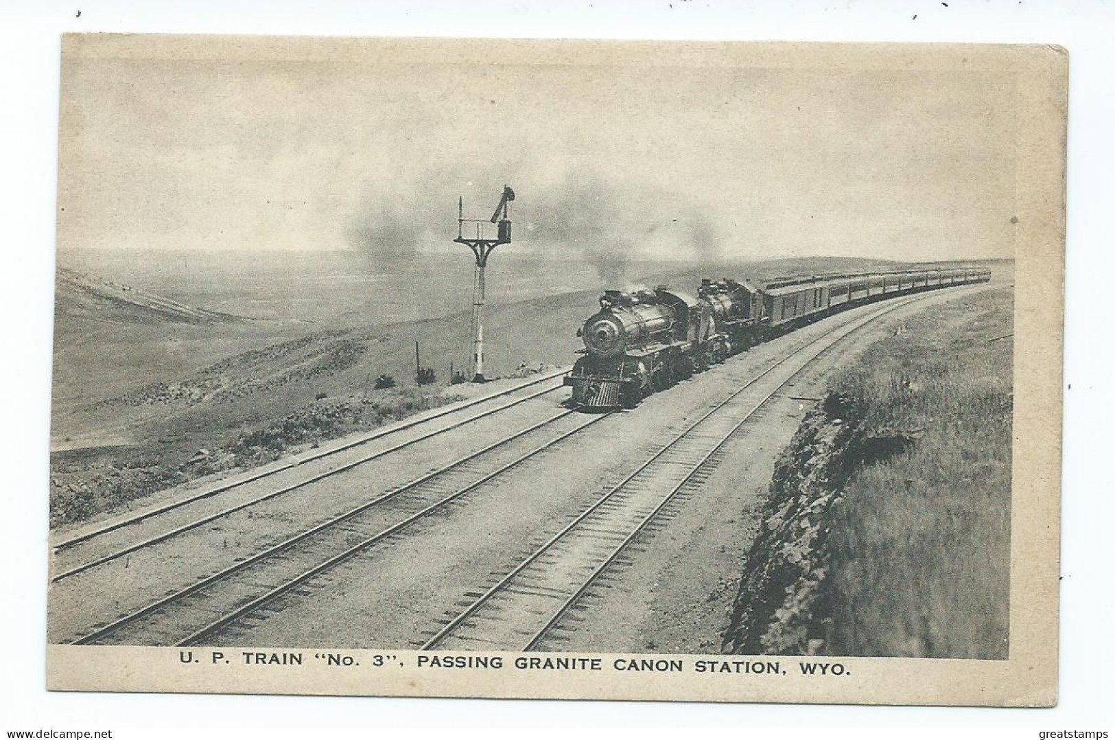 Postcard Usa U.p. Train Passing Granite Canon Station Steam Engine - Stations With Trains