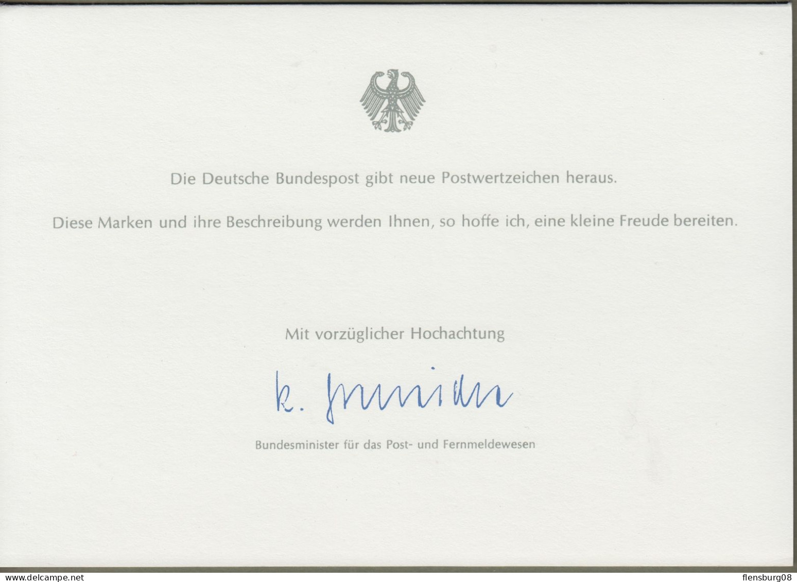 Bund: Minister Card - Ministerkarte Typ IV, Mi-Nr. 1100: " Polarforschung: - Deutsche Antarktisstation - "  X - Lettres & Documents