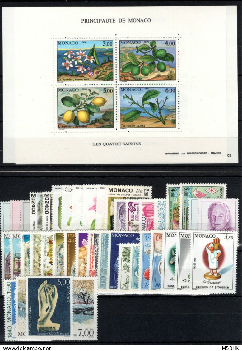 Monaco - Année 1990 N** MNH Luxe Complète , YV 1705 à 1752 , 48 Timbres , Cote 133 Euros - Komplette Jahrgänge