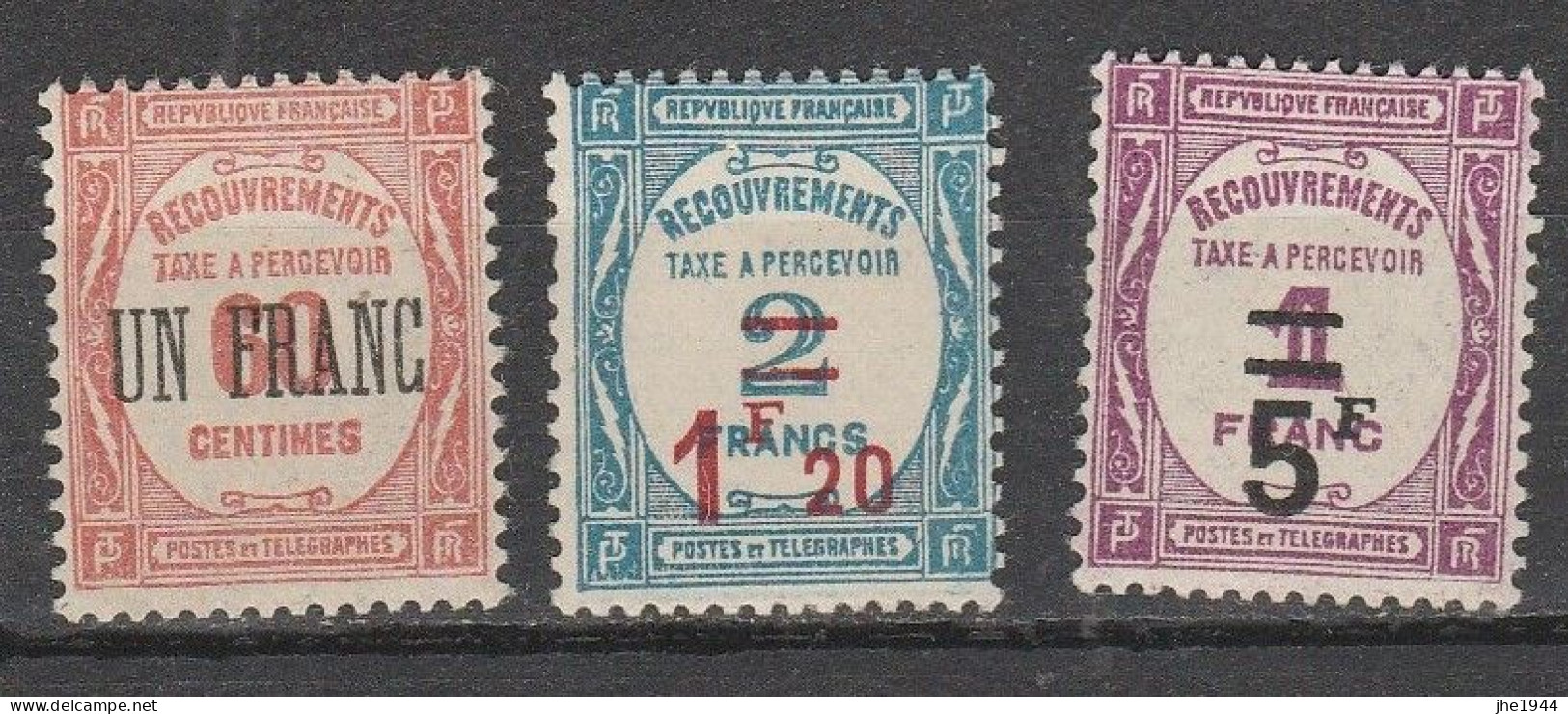 France Taxe N° 63 à 65** Série Compléte De 3 Valeurs - 1859-1959 Nuevos